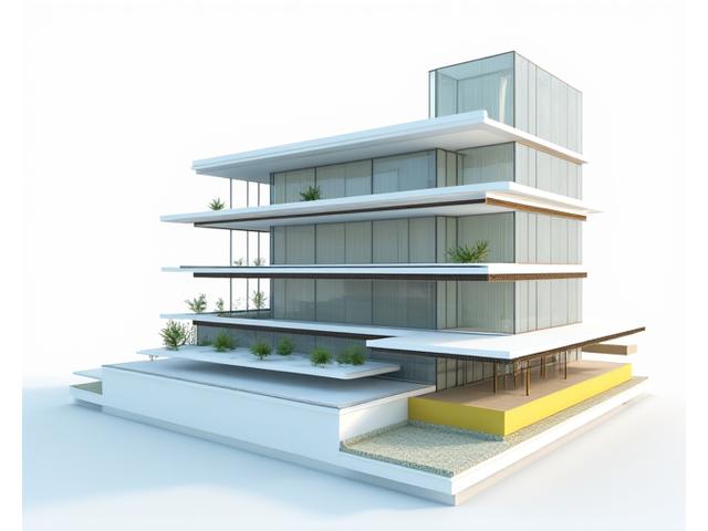 Architectural diagram of a building cutaway showing detailed building envelope components like roof, walls, windows, and foundation