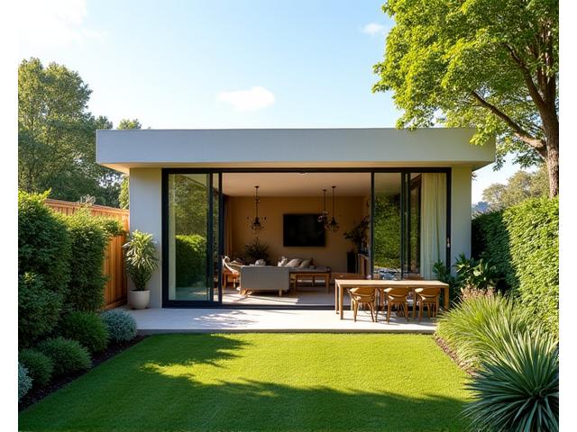 Bright and airy home extension featuring large windows and a new living space seamlessly integrated with the existing structure