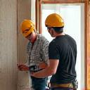 Construction crew working diligently on a home improvement project, with tools and materials visible