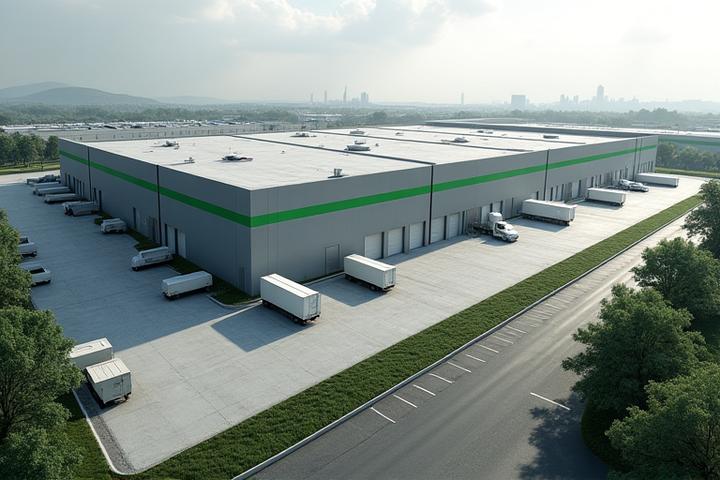 Large industrial warehouse interior with machinery