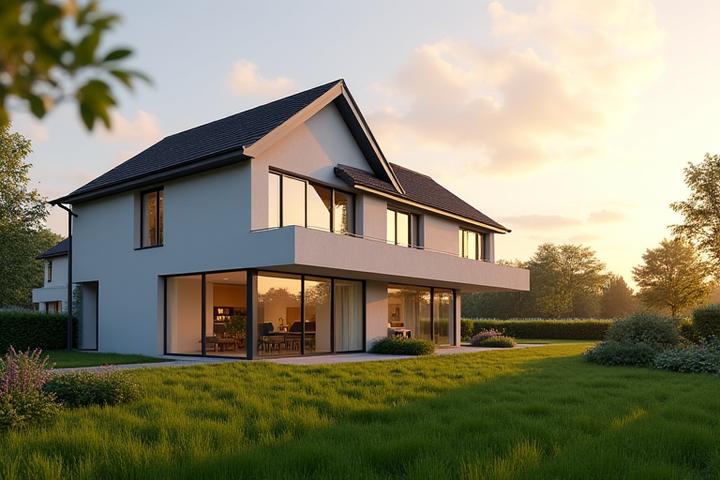 Modern family home exterior under construction