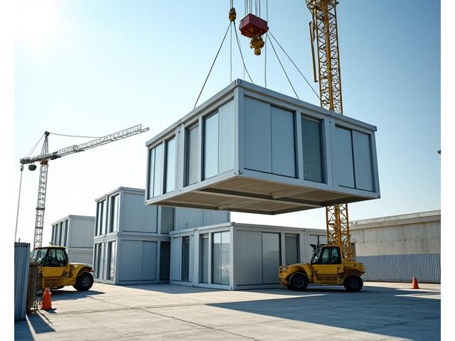 Modular construction units being assembled on-site