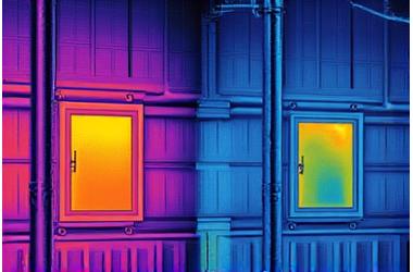 Thermal image before and after insulation showing heat loss reduction