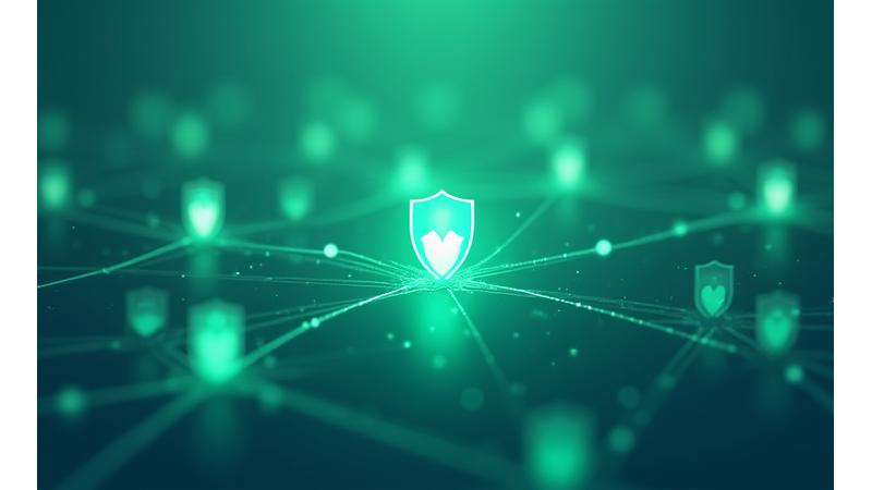Abstract illustration of secure data flow and privacy shields, representing information security.