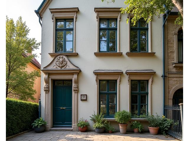 Restored facade of a historic pre-war apartment building in a city center