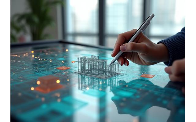 Architect working on a digital 3D model of a custom temporary structure