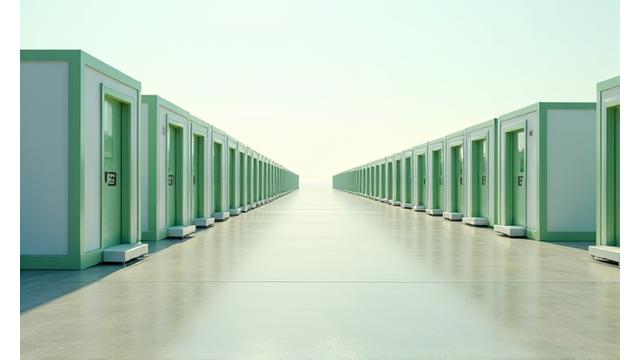Row of clean temporary emergency shelters